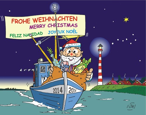 Cartoon: Weihnachtsgrüße (medium) by JotKa tagged holy,weihnachtsstern,star,sterne,ship,shiff,boot,boat,claus,santa,weihnachtsmann,christmas,weihnachten