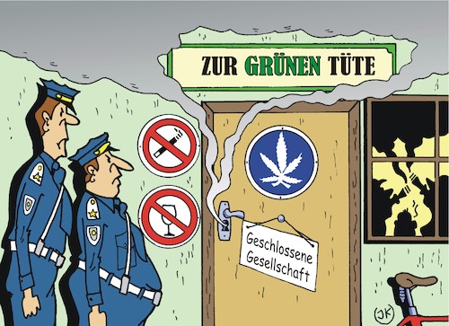 Cartoon: Zur grünen Tüte (medium) by JotKa tagged drogen,haschisch,mariuana,alkohol,zigaretten,heroin,cannabis,verbote,rausch,drogen,haschisch,mariuana,alkohol,zigaretten,heroin,cannabis,verbote,rausch