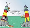 Cartoon: Waschtag (small) by JotKa tagged leuchtturm leuchttürme leuchtturmwärter hausfrau waschen wäsche waschtag meer ozean familie ruderboot möwe küste klippen