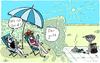 Cartoon: Hitzewelle (small) by kittihawk tagged kittihawk,2015,hitzewelle,wo,ist,gerd,garten,liegestuhl,sonneschirm,der,grillt,asche,grill,verkohlt,sonne,dampf,verbruzzelt,glühende,schatten,frauen,badeanzug,hecke