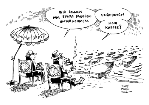 Cartoon: Flüchtlinge Unglück Lampedusa (medium) by Schwarwel tagged flüchtlinge,unglück,lampedusa,schiffsunglück,karikatur,schwarwel,tot,tod,verletzte,eu,europäische,union,flüchtlinge,unglück,lampedusa,schiffsunglück,karikatur,schwarwel,tot,tod,verletzte,eu,europäische,union