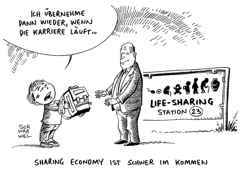 Cartoon: Sharing Economy (medium) by Schwarwel tagged sharing,economy,carsharing,mietapartments,werkzeugtausch,karikatur,schwarwel,sharing,economy,carsharing,mietapartments,werkzeugtausch,karikatur,schwarwel