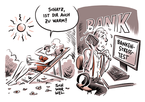 Cartoon: Stresstest (medium) by Schwarwel tagged stresstest,bank,banken,deutsche,commerzbank,karikatur,schwarwel,stresstest,bank,banken,deutsche,commerzbank,karikatur,schwarwel