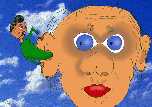 Cartoon: Haben Sie auch ein Kind im Ohr (medium) by Peter Losch tagged technik,namen,hilfen,hören,laut,leise