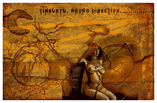 Cartoon: Timbuktu (medium) by edda von sinnen tagged timbuktu,falsche,richtung,edda,von,sinnen,composing,fahrrad,bike,illustration,unfall,verloren,unterwegsevs
