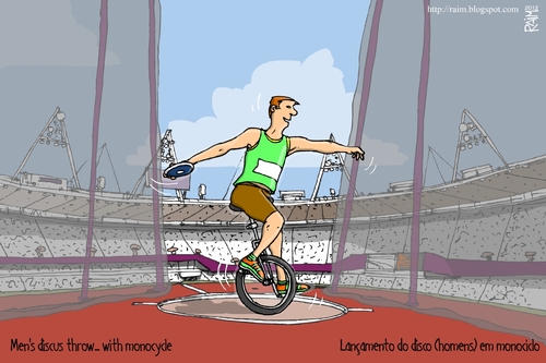 Cartoon: Discus throw with monocycle (medium) by raim tagged discus,throw,monocycle,games,olympics