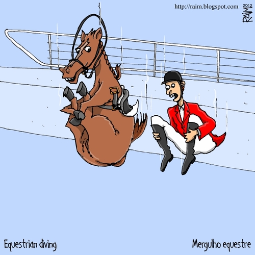 Cartoon: equestrian diving (medium) by raim tagged horse,games,equestrian,diving,olympics