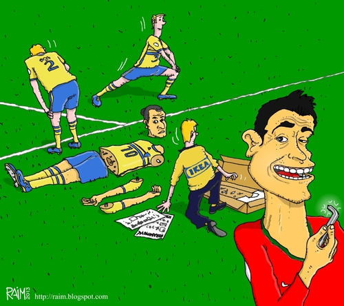 Cartoon: Portugal vs Sweden (medium) by raim tagged sweden,portugal,ronaldo,cr7,ikea,ibrahimovic