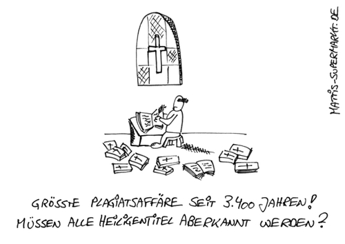 Cartoon: St. Plagiatus (medium) by Matti tagged plagiat,skandal,abschreiben,guttenberg,kirche,bibel,mönch,abschrift,doktortitel,matti,mattis,supermarkt