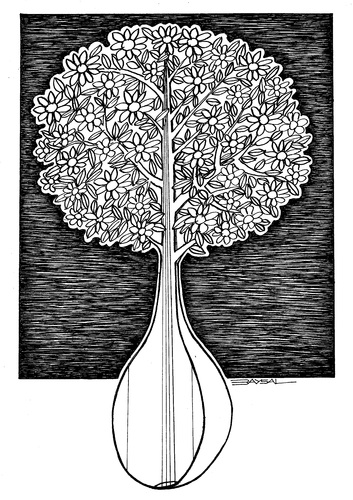 Cartoon: Instrumental (medium) by ercan baysal tagged turkey,ercanbaysal,illustration,cartoon,hite,blackiw,ink,line,wired,logo,tattoo,tshirt,branch,leaf,tree,instrumental,instrumen,turkiye