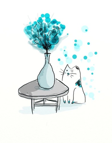 Cartoon: blue flowers and cat (medium) by adimizi tagged cat,blue,flowers