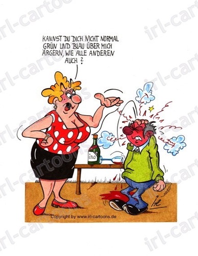 Cartoon: So ein Ärger (medium) by irlcartoons tagged humor,grün,blau,rot,beziehung,wortwitz,ehepaar,krise,ehe,streit,ärgern
