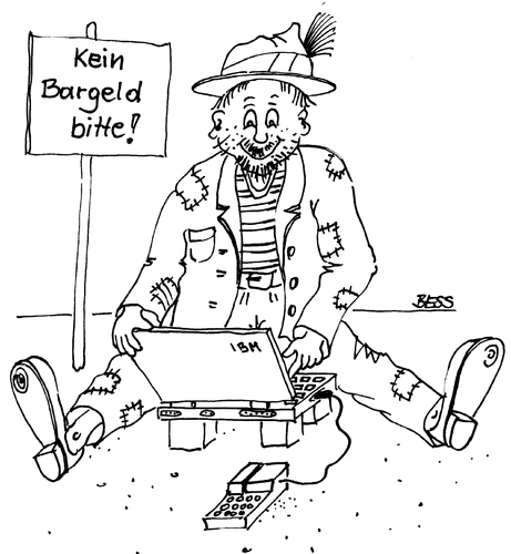 Cartoon: bargeldlos (medium) by besscartoon tagged geld,armut,bettler,bargeldlos,euro,bargeld,computer,penner,bess,besscartoon