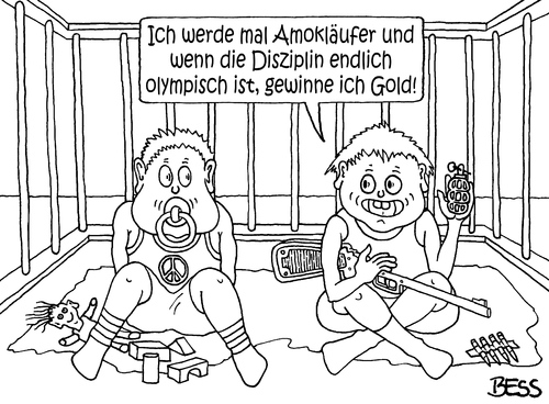 Cartoon: früh übt sich (medium) by besscartoon tagged kinder,amoklauf,gewalt,olympia,sport,gold,bess,besscartoon