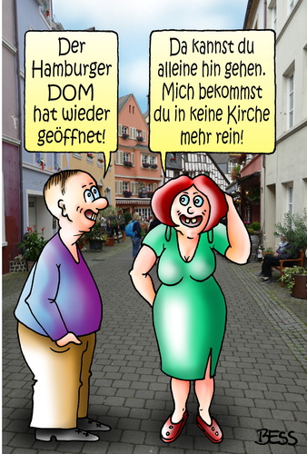 Cartoon: Hamburger DOM (medium) by besscartoon tagged hamburger,dom,kirche,volksfest,mann,frau,paar,liebe,ehe,alter,beziehung,bess,besscartoon