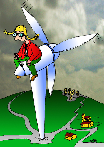Cartoon: Überflieger (medium) by besscartoon tagged besscartoon,bess,strom,energie,windrad,fliegen