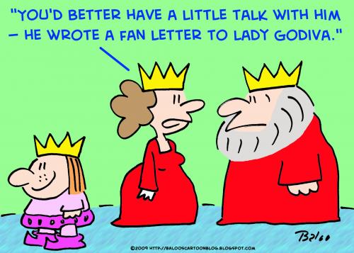 Cartoon: king queen lady godiva letter (medium) by rmay tagged king,queen,lady,godiva,letter