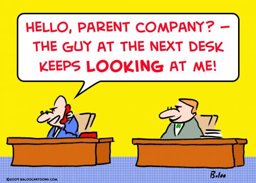 Cartoon: parent company next desk looking (medium) by rmay tagged parent,company,next,desk,looking