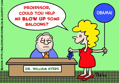 Cartoon: WILLIAM AYERS OBAMA BLOW UP BALL (medium) by rmay tagged william,ayers,obama,blow,up,balloons