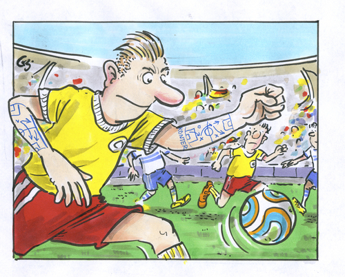 Cartoon: fußball strategie (medium) by GB tagged soccer,fußball,strategie,technik,konter,stürmer,angriff,wm,em,pokal,brasilien,elf,tattoo,spickzettel,soccer,fußball,strategie,technik,konter,stürmer,angriff,wm,em,pokal,brasilien,elf,tattoo,spickzettel