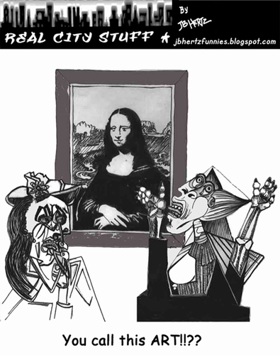 Cartoon: You call this art? (medium) by optimystical tagged art,mona,lisa,picasso,modern,critic,protest,painting,judgment