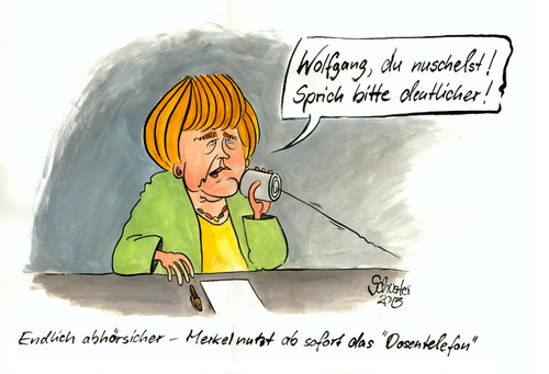 Cartoon: Angela Merkel (medium) by Mario Schuster tagged karikatur,cartoon,mario,schuster,angela,merkel,nsa,lauschangriff