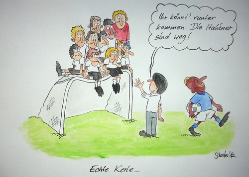 Cartoon: Echte Kerle... (medium) by Mario Schuster tagged karikatur,cartoon,schuster,mario,fussball,em,löw,balotelli