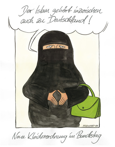 Cartoon: Gehört der Islam zu Deutschland (medium) by Mario Schuster tagged islam,deutschland,angela,merkel,karikatur,cartoon,mario,schuster