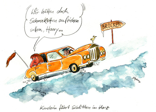 Cartoon: Kanzlerin fährt Schlitten... (medium) by Mario Schuster tagged merkel,harz,karikatur,cartoon,corona,virus,berlin,deutschland,mario,schuster,schlitten,winter