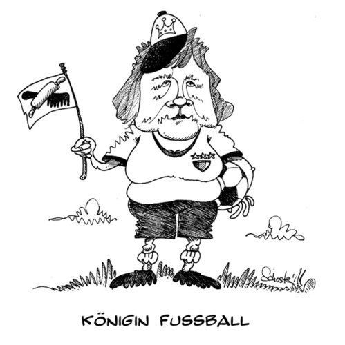 Cartoon: Königin Fußball (medium) by Mario Schuster tagged karikatur,cartoon,mario,schuster,angela,merkel