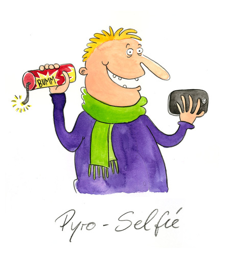 Cartoon: Pyro-Selfie (medium) by Mario Schuster tagged karikatur,cartoon,silvester,mario,schuster