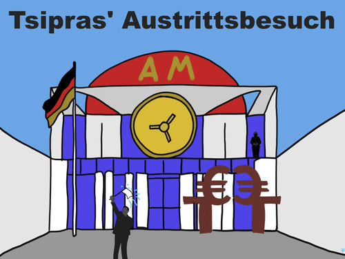 Cartoon: Antritt (medium) by thalasso tagged griechenland,euro,grexit,tsipras,merkel,berlin,athen,antrittsbesuch,austritt