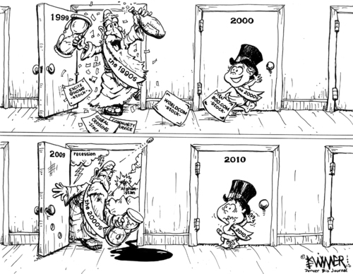 Cartoon: Dawn of a decade (medium) by karlwimer tagged new,year,baby,2010,2009,business,finance,economy,recession