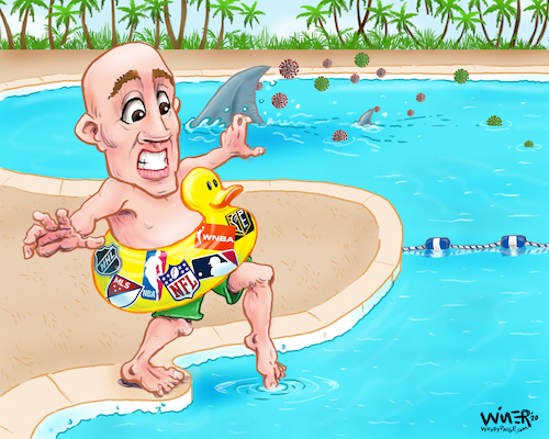 Cartoon: Dipping a toe in uncharted water (medium) by karlwimer tagged covid,coronavirus,sports,usa,pool,shark,toe
