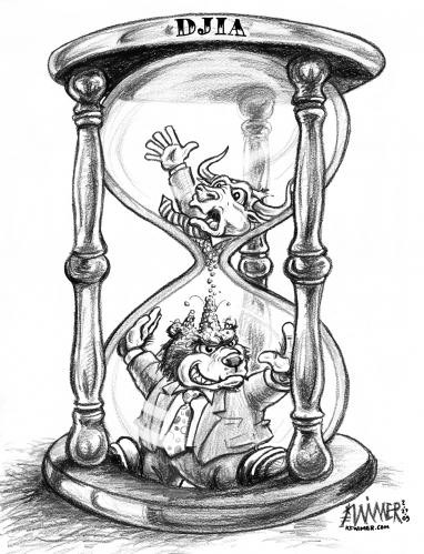 Cartoon: Marketglass (medium) by karlwimer tagged marketglass,hourglass,market,stockmarket,economy,business,bull,bear,recession