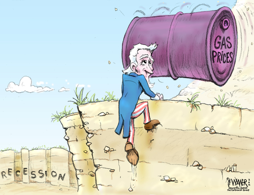 Cartoon: Recession Barrel (medium) by karlwimer tagged business,unclesam,usa,recession,recovery,gas,prices,oil,economy