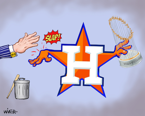Cartoon: Wrist Slap for Houston Astros (medium) by karlwimer tagged mlb,baseball,houston,astros,sign,stealing,cheating,penalties,sports,united,states