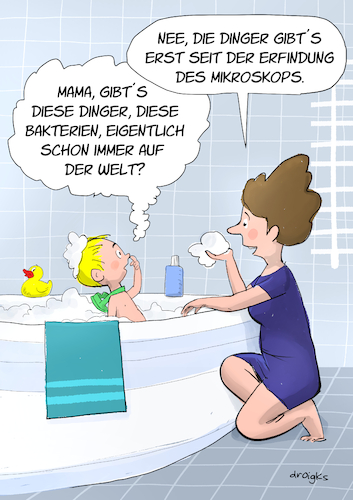Cartoon: Bakterien (medium) by droigks tagged mikroorganismen,prokaryoten,stäbchen,kokken,bad,hygiene,infektion,erreger,antibiotikaresistenz,mikrobiom,flora,infektionsschutz,sepsis,escherichia,coli,staphylococcus,aureus,bacillus,anthracis,listerien,mrsa,droigks,schaumbad,reinigung,kindermund,mikroorganismen,prokaryoten,stäbchen,kokken,bad,hygiene,infektion,erreger,antibiotikaresistenz,mikrobiom,flora,infektionsschutz,sepsis,escherichia,coli,staphylococcus,aureus,bacillus,anthracis,listerien,mrsa,droigks,schaumbad,reinigung