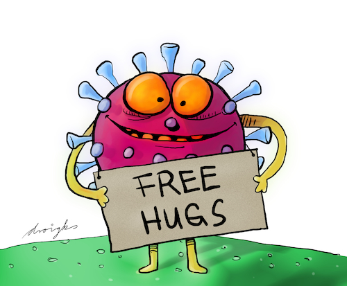 Cartoon: Free Hugs (medium) by droigks tagged corona,epidemie,pandemie,virus,droigks,hug,angebot,menschliche,nähe,umarmung,corona,epidemie,pandemie,virus,umarmung