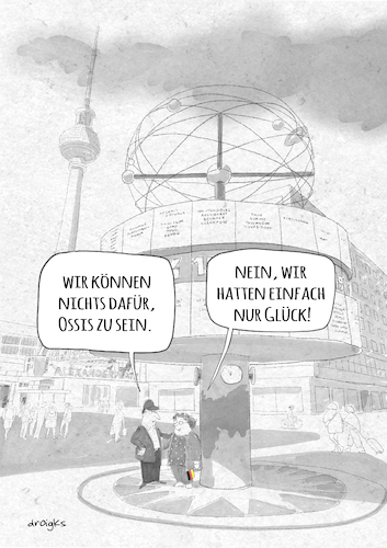 Cartoon: Gnade der Geburt (medium) by droigks tagged einheit,ossi,wessi,deutschland,einheitsvertrag,droigks,ostdeutschland,westdeutschland,osten,westen,bundesländer,ddr,brd,berlin,weltzeituhr,einheit,ossi,wessi,deutschland,einheitsvertrag,droigks,ostdeutschland,westdeutschland,osten,westen,bundesländer,ddr,brd