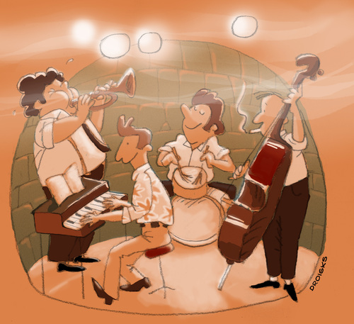 Cartoon: JazzBand (medium) by droigks tagged groove,keyboard,schlagzeug,kontrabass,bläser,trompete,band,musik,jazzkeller,jazzband,jazz,illustration,illustrationen,band,musiker,musik,auftritt,jazzband,jazz,jazzkeller,trompete,bläser,kontrabass,schlagzeug,keyboard,kultur