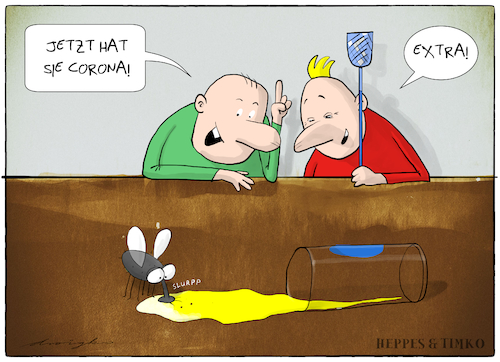 Cartoon: jetzt hat sie Corona (medium) by droigks tagged cartoon,stammtisch,kleine,leute,meinung,corona,covid,viren,epidemie,pandemie,droigks,bier,ansteckung,infektion,cartoon,stammtisch,kleine,leute,meinung,corona,covid,viren,epidemie,pandemie,droigks,bier