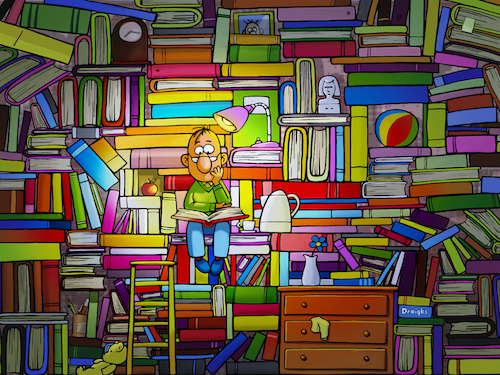 Cartoon: Leseratte (medium) by droigks tagged droigks,droigk,books,bücher,buch,leseratte,bücherwurm,lesen,illustration,illustrationen,buch,bücher,literatur,wissen,bildung,freizeit,hobby,geek,nerd,leseratte,bücherwurm,lesen,buchmesse