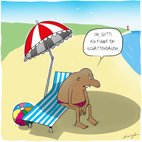 Cartoon: Schattendasein (medium) by droigks tagged sonne,schatten,psyche,niedergeschlagen,depressiv,schattendasein,meer,urlaub,erkenntnis,depression,licht,sorge,hitzewelle,sonne,schatten,psyche,niedergeschlagen,depressiv,schattendasein,meer,urlaub,erkenntnis,depression,licht