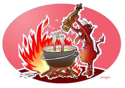 Cartoon: Teufelsküche (medium) by droigks tagged illustration,droigks,teufel,luzifer,mephisto,hölle,schmoren,höllenhitze,satansbraten,höllenfeuer,satan,durchtrieben,schlingel,illustration,droigks,teufel,luzifer,mephisto,hölle,schmoren,höllenhitze,satansbraten,höllenfeuer,satan,durchtrieben,schlingel