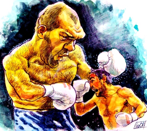 Cartoon: Nikolai Valuev vs. John Ruiz (medium) by wwoeart tagged nikolai,valuev