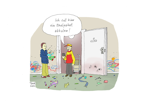 Cartoon: Das Ekelpaket (medium) by darkplanet tagged post,dhl,zusteller,erziehung,pädagogik,kind,eltern,vater,mutter,post,dhl,zusteller,erziehung,pädagogik,kind,eltern,vater,mutter