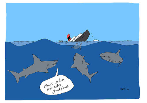 Cartoon: Junk Food (medium) by darkplanet tagged haie,titanic,untergang,schiff,ozean,meer
