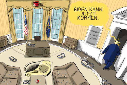 Cartoon: Amtsübergabe in den USA startet (medium) by leopold maurer tagged trump,biden,usa,amtsübergabe,trump,biden,usa,amtsübergabe