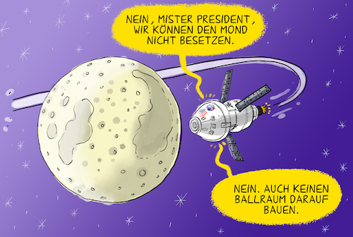 Cartoon: Artemis II (medium) by leopold maurer tagged mond,nasa,usa,rakete,trump,besetzungsfantasie,krieg,kanada,grönland,ballraum,stopp,gericht,weisses,haus,astronauten,leopold,maurer,cartoon,karikatur,mond,nasa,usa,rakete,trump,besetzungsfantasie,krieg,kanada,grönland,ballraum,stopp,gericht,weisses,haus,astronauten,leopold,maurer,cartoon,karikatur